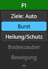 Die Schnelleinstellungen ausgeklappt: zusätzlich „Heilung/Schutz“, „Bodenzauber“ und „Bewegung“