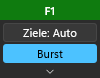 Die Schnelleinstellungen: Kopfzeile mit F1, „Ziele: Auto“ und „Burst“
