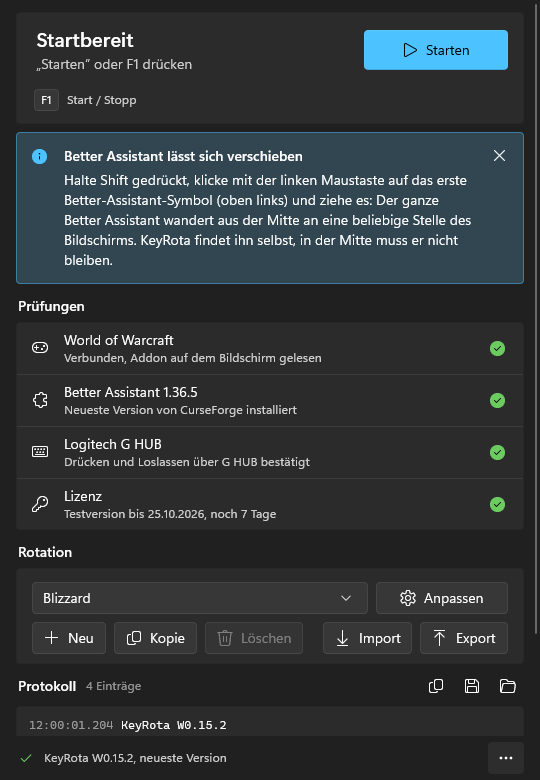 Der Hinweis „Better Assistant lässt sich verschieben“
