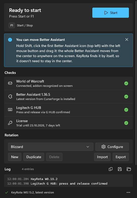 The hint “You can move Better Assistant”