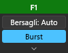 Il pannello delle impostazioni rapide: l'intestazione con F1, «Bersagli: Auto» e «Burst»