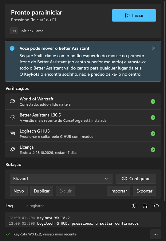 A dica azul “Você pode mover o Better Assistant”